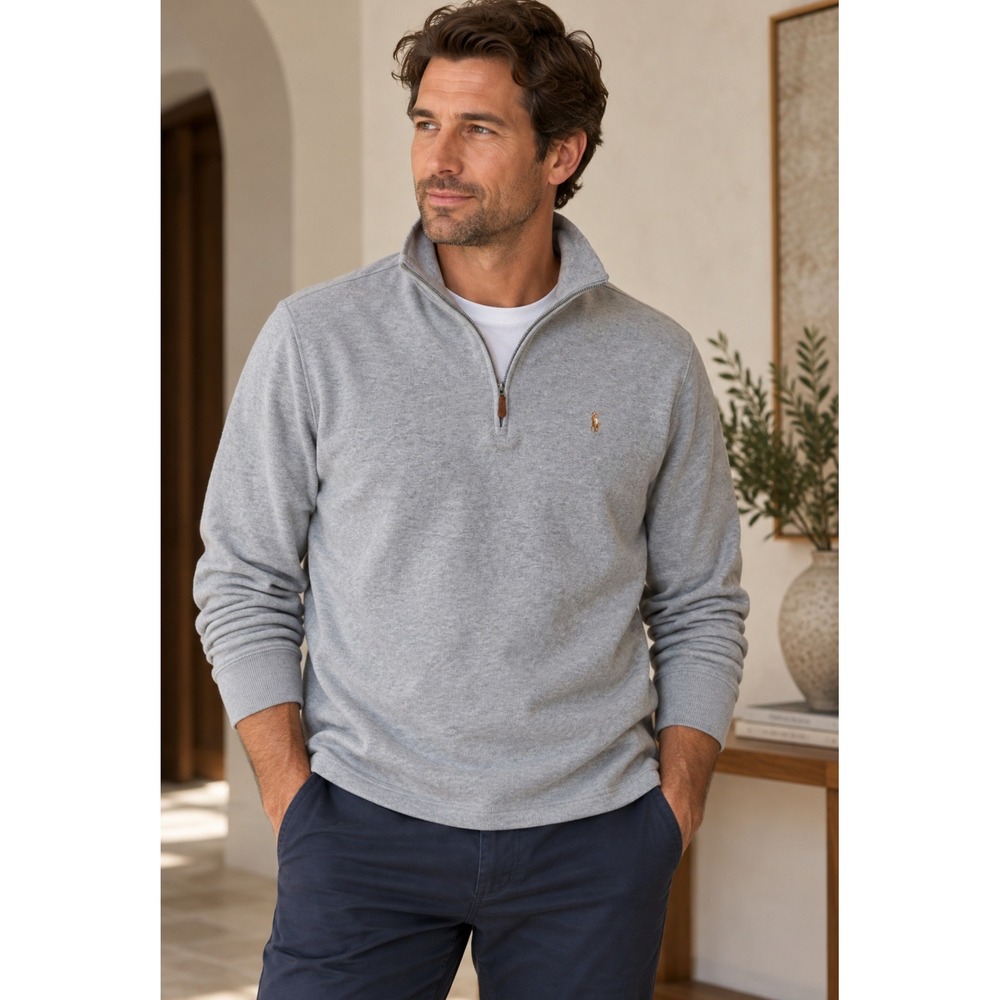 Polo Ralph Lauren Estate Rib Quarter Zip Pony Pullover Gray Cotton Mens XL